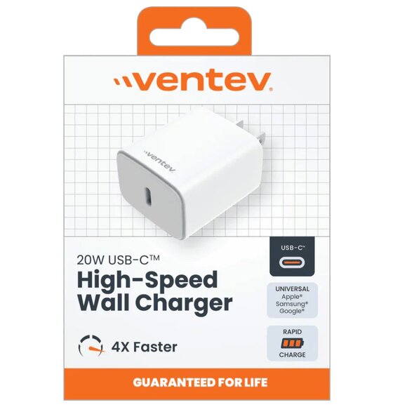 Ventev Wall Charger 1 Port 20 Watt USB-C Ultrafast Power Box in Retail Box White - Picture 1 of 9